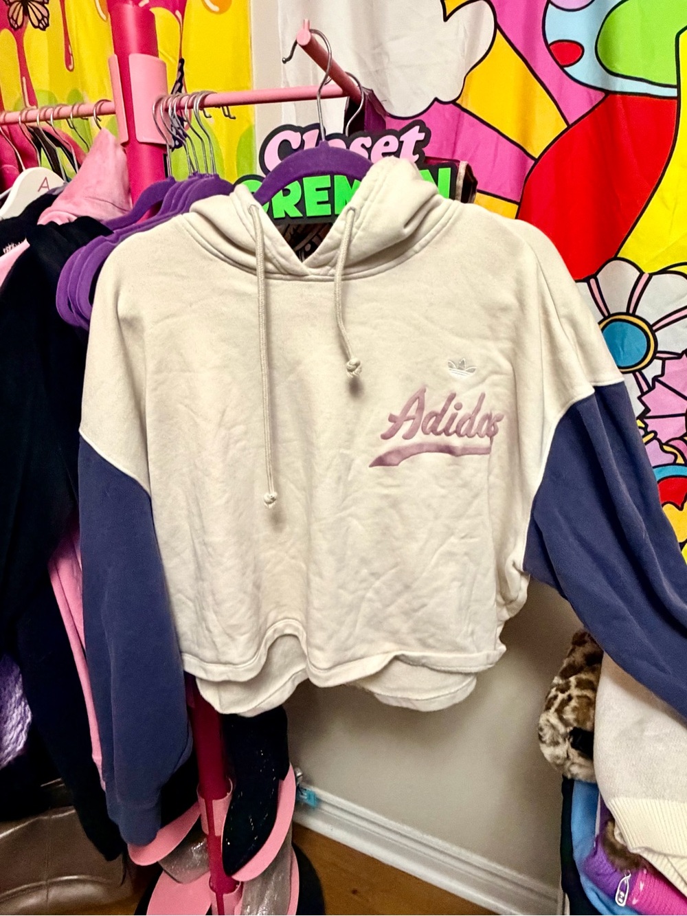 adidas Cream Hoodie with Purple Accents